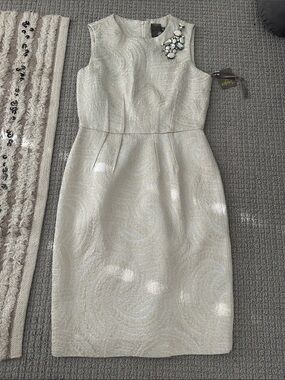 Taylor Cream Midi Sheath Dress with Decorative rhinestone detail NWT
